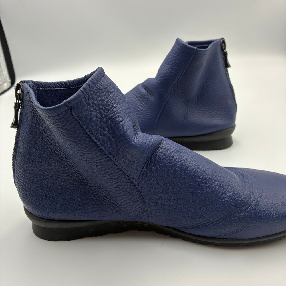 Arche Blue Pebbled Leather Ankle Boots Rear Zip Made in France Womens 36 - Picture 5 of 9